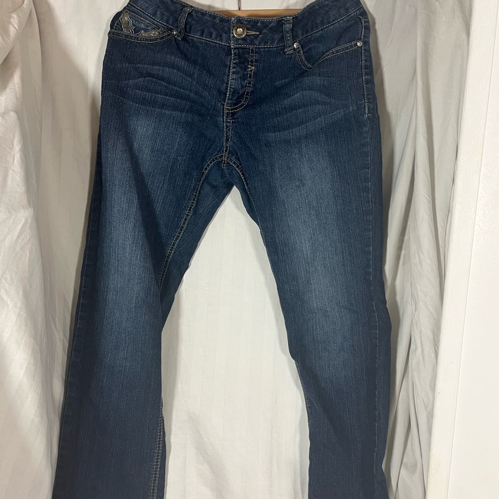 Beau‎ Dawson Womens 8P Dark Wash Sequin Embellished Flap Pocket Jeans Petite 8